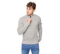 Crosshatch Men's Cotton Cable Chunky Knit Turtleneck Jumper - Long Sleeve Pullover Winter Sweater with 4-Button Collar and Ribbed Hem Grey Marl L