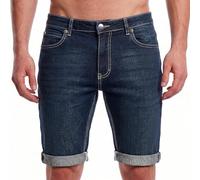 Crosshatch Men's Denim Shorts - 100% Cotton Embossed & Embroidered Regular Fit Jean Shorts with Roll Up Cuffed Hem, Classic 5-Pocket Lightweight Denim Jorts (Dark Wash)