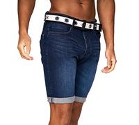 Crosshatch Mens Denim Shorts Wing Embossed Jeans Turn Up Hem Cargo Combat Pants, Dark Wash - Reestier, 30W