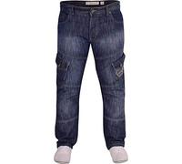 Crosshatch Mens Designer Heavy Duty Multi Pocket Cargo Combat Denim Jeans 34W 32L Stone Wash Blue