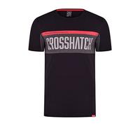 Crosshatch Mens Designer T-Shirt Crew Neck Short Sleeve Branded Panel Print Tee Black S