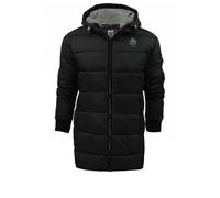 Crosshatch Mens Fleece Lined Long Length Coat Quilted Padded Warm Winter Hooded Jacket Zip Pockets Inside Pocket