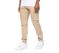 Crosshatch Mens Frentons Leather Patch Cargo Trousers - Stone - 32R - Stone - 98% Cotton/2% Elastane