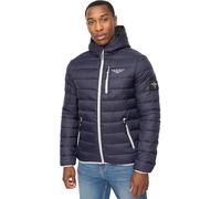Crosshatch Mens Jacket Water Resistant Coat Bubble Quilted Puffer Padded Hooded Quilted Lined Lightweight Winter, Navy, XXL