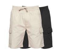 Crosshatch Mens Kathos Cargo Shorts (Pack of 2) - Beige/Black - S - Beige/Black - 98% Cotton/2% Elastane