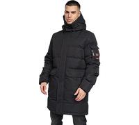 Crosshatch Mens Longline Coat Hooded Parka Padded Fleece Lined Puffer Quilted Warm Winter Bubble Long Jacket, Malwaka - Black, L