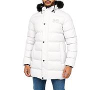 Crosshatch Mens Longline Heavy Coat Hooded Parka Padded Fleece Lined Puffer Warm Winter Bubble Jacket, Putty - Daydream, M