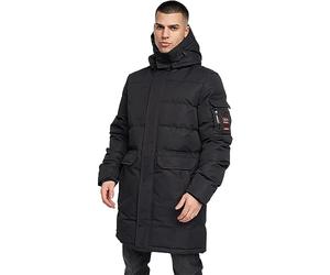 Crosshatch Mens Longline Heavy Coat Hooded Parka Padded Fleece Lined Puffer Warm Winter Bubble Jacket, Black - Malwaka, L