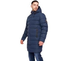 Crosshatch Mens Padded Parka Shower Resistant Fur Hood Winter Coat Jacket by JeanBase Navy - Long L