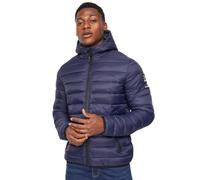 Crosshatch Men's Padded Quilted Puffer Shower Resistant Jacket with Zip Pockets Hood and Pockets Winter Coat by JEANBASE Navy M