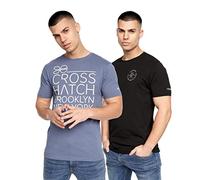 Crosshatch Men's Premium Half Sleeve Crew Neck T-Shirt with Letter Print Logo Design(S,Black/Blue - BESTFORTH)