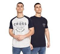 Crosshatch Men's Premium Half Sleeve Crew Neck T-Shirt with Letter Print Logo Design(S,Grey Marl/Navy - JIMLARS)