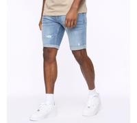 Crosshatch Mens Riptrey Scratch Detail Denim Shorts in Blue Cotton - Size 34 inch