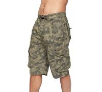 Crosshatch Mens Shorts Cargo Combat Camo Zipper Army Long Military Knee Length Men Zip Up Regular Fit Multi Pockets Cotton Pants Dark Green Camo 36