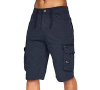 Crosshatch Mens Shorts Cargo Combat Camo Zipper Army Long Military Knee Length Men Zip Up Regular Fit Multi Pockets Cotton Pants Navy - ChaseforthMve 34