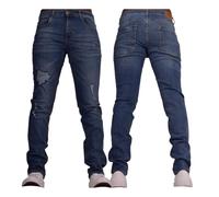 Crosshatch Men's Skinny Ripped Jeans - Slim Fit Stretch Distressed Denim for Stylish Wear Stone Wash 32W / 32L