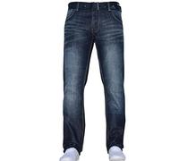 Crosshatch Mens New Embossed Techno Straight Fit Jeans Dark Wash 38/34