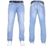 Crosshatch Mens Stretch Slim Fit Jeans Denim Designer Trousers Branded Pants Free Belt by JeanBase Light Wash 32W X 34L