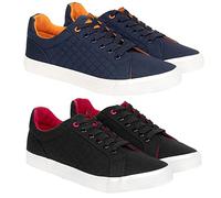Crosshatch New Mens (2 Pack) Boys Trainers Lace up Casual Canvas Plimsolls Gym Pumps Flat Sneaker UK Navy/Black 7