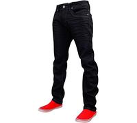 Crosshatch New Mens Designer Stretch Denim Jeans Slim Fit Curved Cut Trousers[Mid Black,34" 34"]