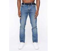 Crosshatch Princed Men's Classic 5-Pocket Cotton Stretch Jeans with Branded Belt in Mid Blue | Size: 30R Crosshatch Mid Blue 30R