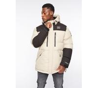 Crosshatch Squadage Men's Lightweight Hooded Puffer Jacket with Technical Chest Panel in Stone | Size: Large Crosshatch Stone L