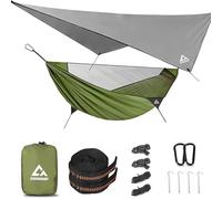 CROSSHIP Camping Hammock Mosquito Net with Rain Fly - Rain Fly Tarp & Hammock Bug Net, Portable Parachute Nylon Hammock for Outdoor, Hiking, Backpacking, Backyard, Beach, Travel (Hold Up to 500lbs)