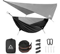 CROSSHIP Camping Hammock with Mosquito Net and Rain Fly Tarp - 2 Person Hammock Tent, Portable Parachute Nylon Hammock for Outdoor, Hiking, Backpacking, Backyard, Travel (Hold Up to 500lbs) - Black