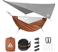CROSSHIP Camping Hammock with Mosquito Net and Rain Fly Tarp - 2 Person Hammock Tent, Portable Parachute Nylon Hammock for Outdoor, Hiking, Backpacking, Backyard, Beach, Travel (Hold Up to 500lbs)
