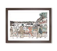 Crossing The Bridge By Utagawa Toyoharu Asian Japanese Framed Print | A2 Walnut Framed Wall Art | Ready to Hang | Asian Cityscape Picture | Living Room Bedroom Lounge Office