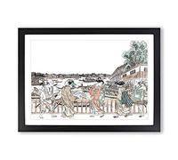 Crossing The Bridge by Utagawa Toyoharu Framed Print | A2 Black Framed Wall Art | Ready to Hang | Modern Cityscape Picture | Living Room Bedroom Lounge Office