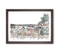 Crossing The Bridge by Utagawa Toyoharu Framed Print | A2 Walnut Framed Wall Art | Ready to Hang | Modern Cityscape Picture | Living Room Bedroom Lounge Office