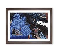 Crossing The Caoqi River By Utagawa Kuniyoshi Asian Japanese Framed Wall Art Print, Ready to Hang Picture for Living Room Bedroom Home Office Décor, Walnut A4 (34 x 25 cm)