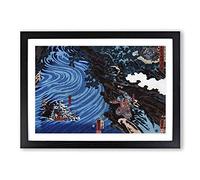 Crossing The Caoqi River by Utagawa Kuniyoshi Framed Print | A2 Black Framed Wall Art | Ready to Hang | Modern Landscape Picture | Living Room Bedroom Lounge Office