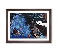 Crossing The Caoqi River by Utagawa Kuniyoshi Framed Print | A2 Walnut Framed Wall Art | Ready to Hang | Modern Landscape Picture | Living Room Bedroom Lounge Office