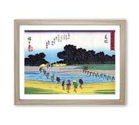 Crossing The River By Utagawa Hiroshige Asian Japanese Framed Print | A2 Oak Framed Wall Art | Ready to Hang | Asian Landscape Picture | Living Room Bedroom Lounge Office