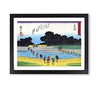 Crossing The River By Utagawa Hiroshige Asian Japanese Framed Print | A4 Black Framed Wall Art | Ready to Hang | Asian Landscape Picture | Living Room Bedroom Lounge Office
