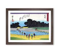 Crossing The River By Utagawa Hiroshige Asian Japanese Framed Print | A4 Walnut Framed Wall Art | Ready to Hang | Asian Landscape Picture | Living Room Bedroom Lounge Office