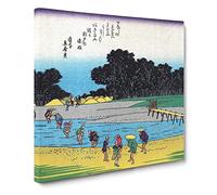 Crossing the River by Utagawa Hiroshige Canvas Print | Gallery Wrapped 30mm Frame Wall Art | 20x20 inches | Ready to Hang | Asian Landscape Picture | Living Room Bedroom Lounge Office