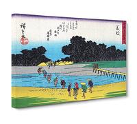 Crossing The River By Utagawa Hiroshige Canvas Print | Gallery Wrapped 30mm Frame Wall Art | 24x16 inches | Ready to Hang | Asian Landscape Picture | Living Room Bedroom Lounge Office