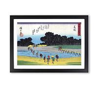 Crossing The River by Utagawa Hiroshige Framed Print | A2 Black Framed Wall Art | Ready to Hang | Asian Landscape Picture | Living Room Bedroom Lounge Office