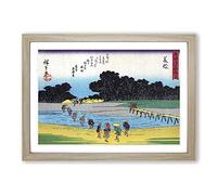 Crossing The River by Utagawa Hiroshige Framed Print | A2 Oak Framed Wall Art | Ready to Hang | Asian Landscape Picture | Living Room Bedroom Lounge Office