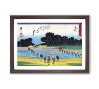 Crossing The River by Utagawa Hiroshige Framed Print | A2 Walnut Framed Wall Art | Ready to Hang | Asian Landscape Picture | Living Room Bedroom Lounge Office