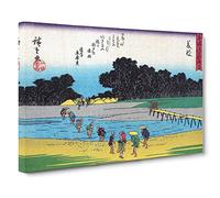 Crossing The River by Utagawa Hiroshige Painting Canvas Print | Gallery Wrapped 30mm Frame Wall Art | 30x20 inches | Ready to Hang | Asian Landscape Picture | Living Room Bedroom Lounge Office
