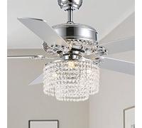 CROSSIO 52 Inch Crystal Ceiling Fan with Light and Remote Control, Modern Chandelier Fan with 5 Reversible Wood Blades Chrome Fandelier for Living Room Bedroom (Fine line crystal-ceiling fan)