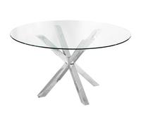 crossley round glass dining table with stainless steel legs