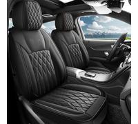 crossmiles Car Leather Seat Cover，Protector Seat Waterproof Automotive Seat Covers Full Sets Super Breathable Universal Fit Cover for Most Car Fount and Back，（Full Black-Wave，5pcs）