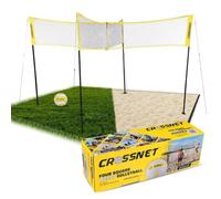 CROSSNET Four Square Volleyball Net and Game Set - Volleyball Sets for the Beach and Garden - Garden Games for Kids and Adults - Includes Carrying Backpack and Ball, Black, Adjustable Height