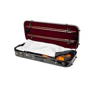 Crossrock Fiberglass Double Violin Case for Two 4/4 Size | Gloss Black Shell, TSA Lock, Red Velvet Interior - Hard Shell with Shoulder Straps & Accessory Storage