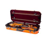 Crossrock Fiberglass Double Violin Case for Two 4/4 Size | Gloss Orange Finish, TSA Lock, Red Velvet Interior - Bright & Reliable Dual Violin Travel Case
